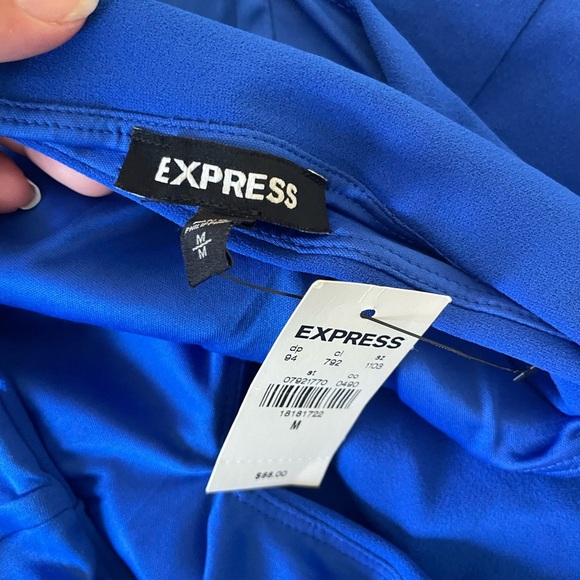 Express Royal Blue Criss Cross back Sleeveless Jumpsuit - Picture 11 of 12